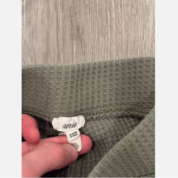 Aerie High Waisted Sage Green Waffle Knit Flare Pants Lounge Womens XS - Picture 3 of 6
